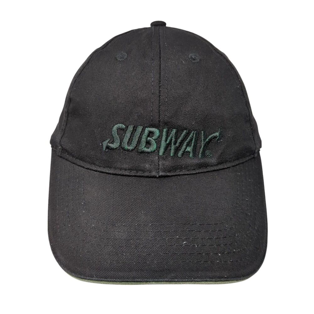 Subway Strapback Hat Black OSFA Adjustable Embroidered Vented Holes Cotton